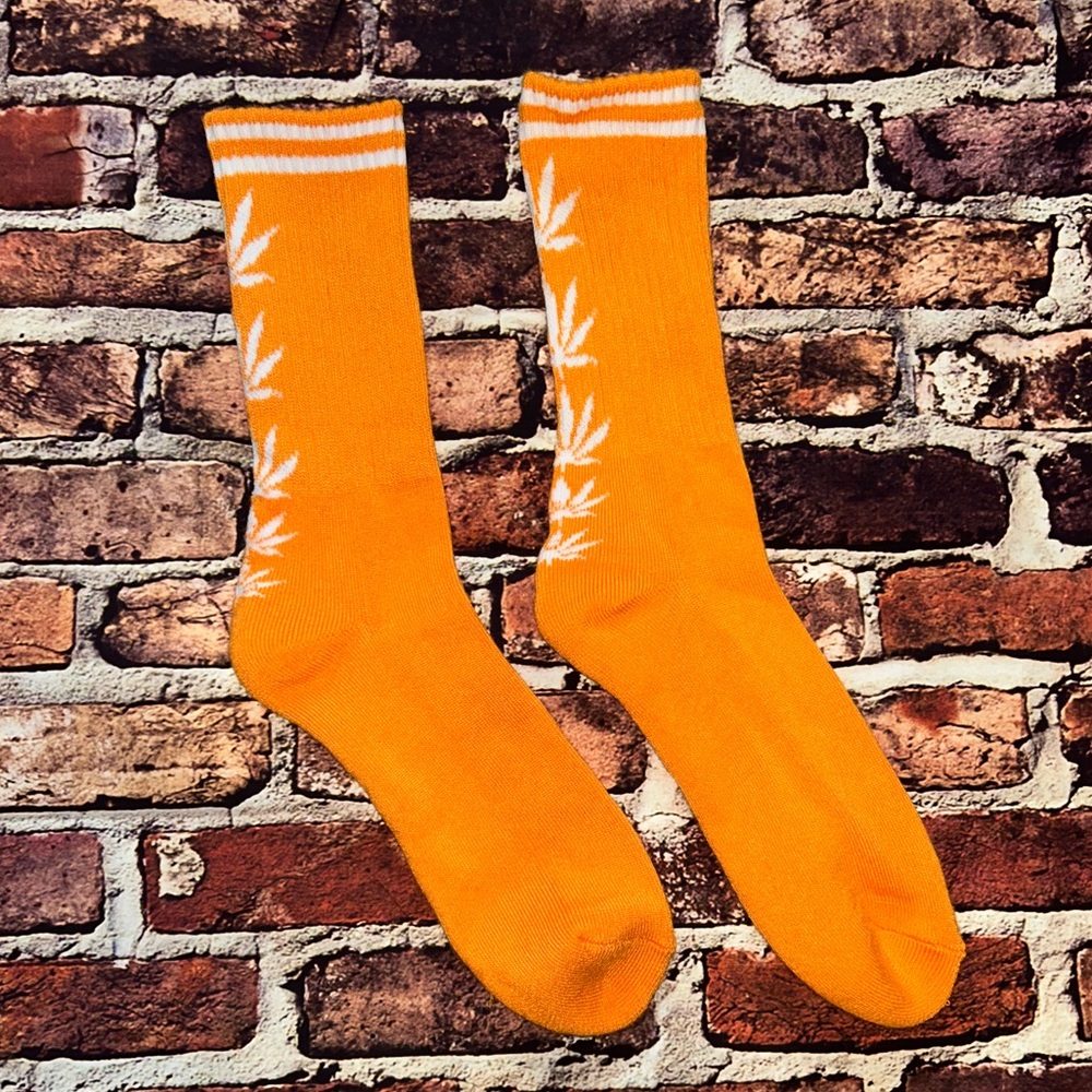 Cannabis Leaf Neon Orange Crew Socks